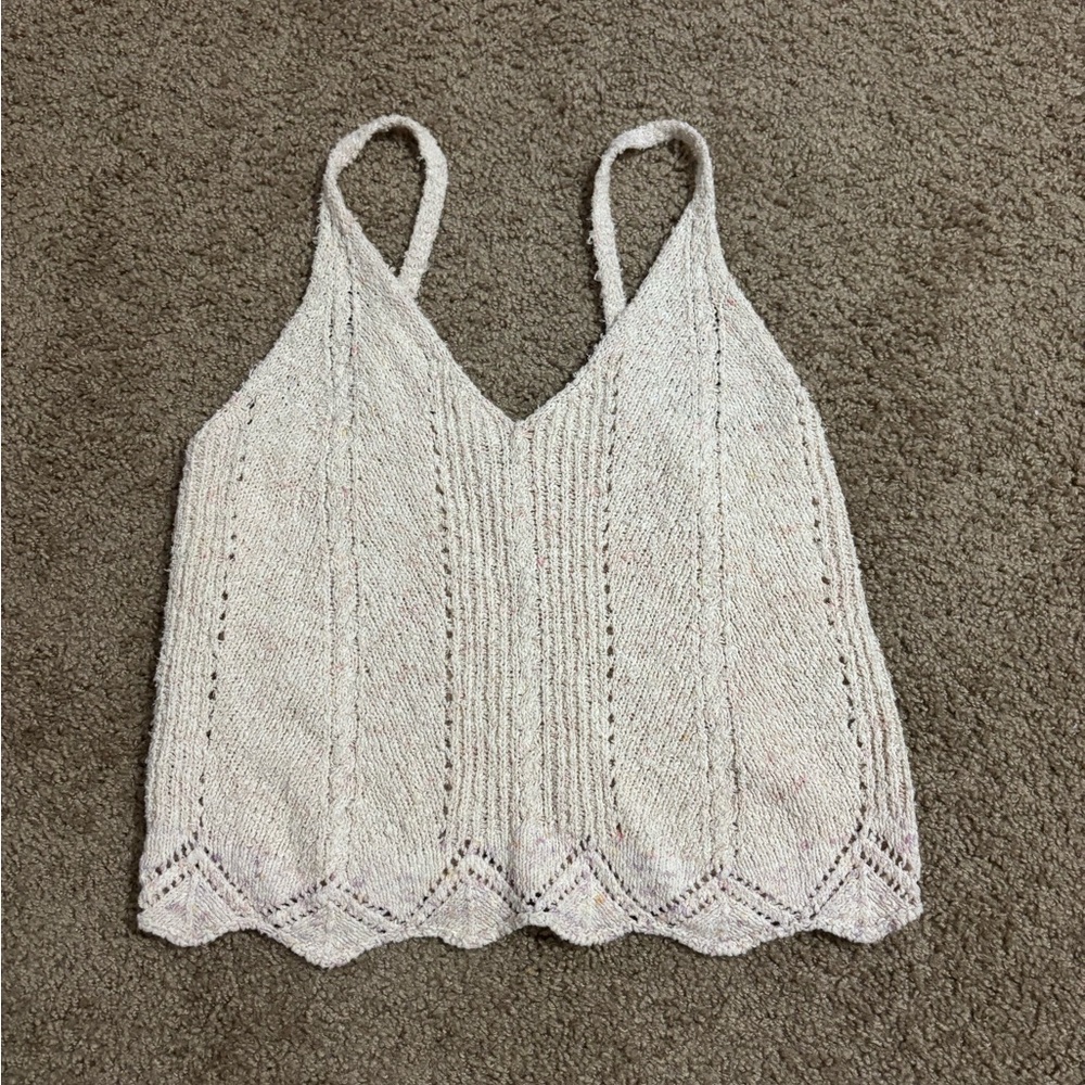 Anthropologie V-Neck Pointelle Sweater Tank ivory Size Small - Picture 2 of 6